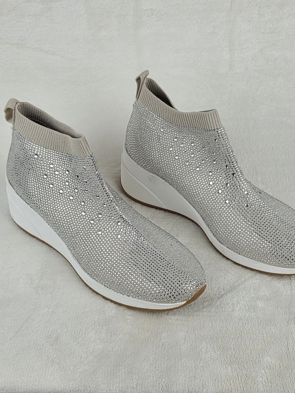 Alex Marie Halika Rhinestone Wedge Sneakers Womens 10M Silver Knit Bootie
